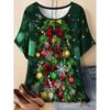 Women's Christmas T-Shirt Holiday Top Tee Round Neck Shirt Festive Wear Cheerful Print Short Sleeve T-Shirt