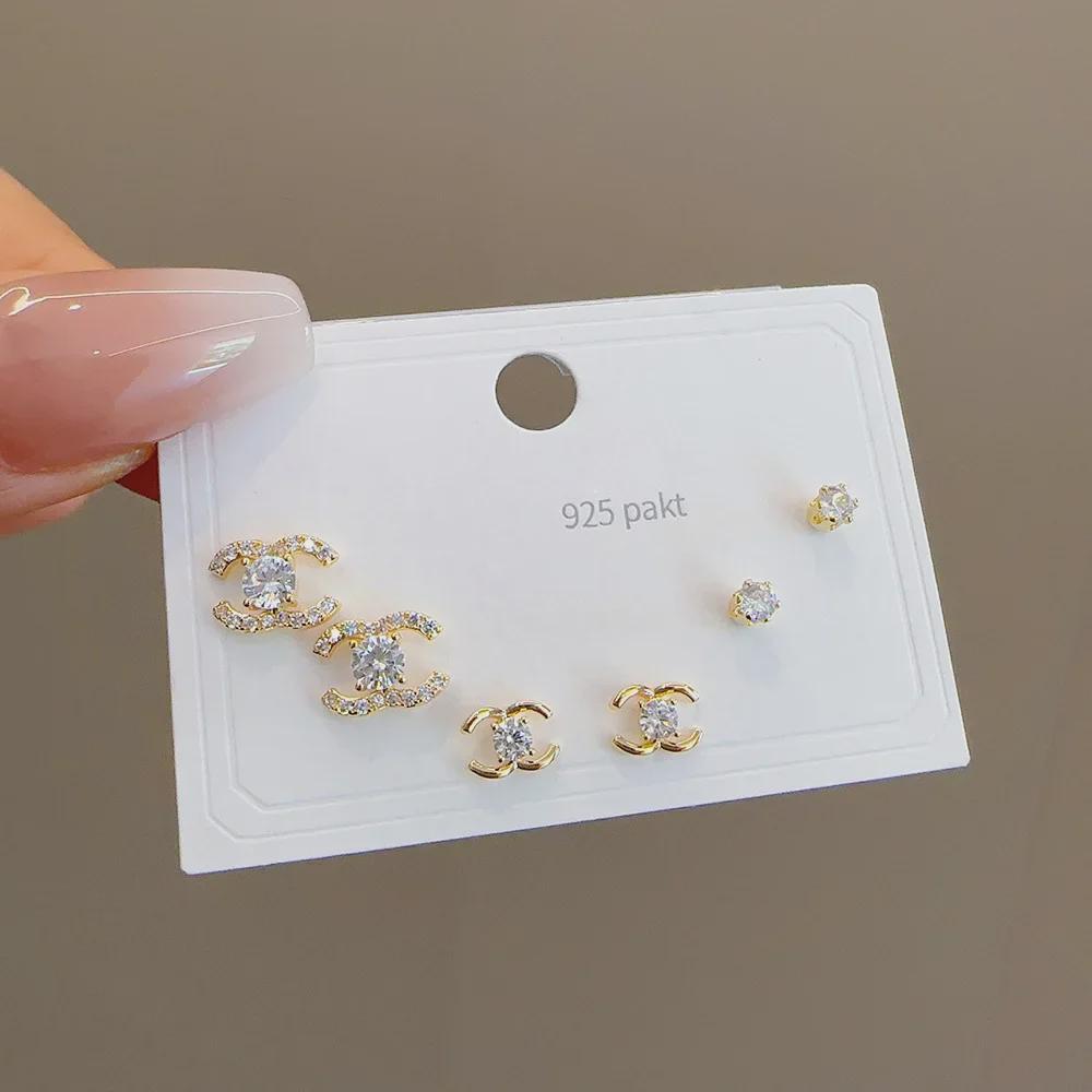 Cross-Border Fashion: Geometric Heart & Butterfly Earrings Set with S925 Silver Needle