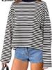 Herbst Faul Entspannte Passform Lässig Vintage Farbblock Gestreift Langarm T-Shirt Top