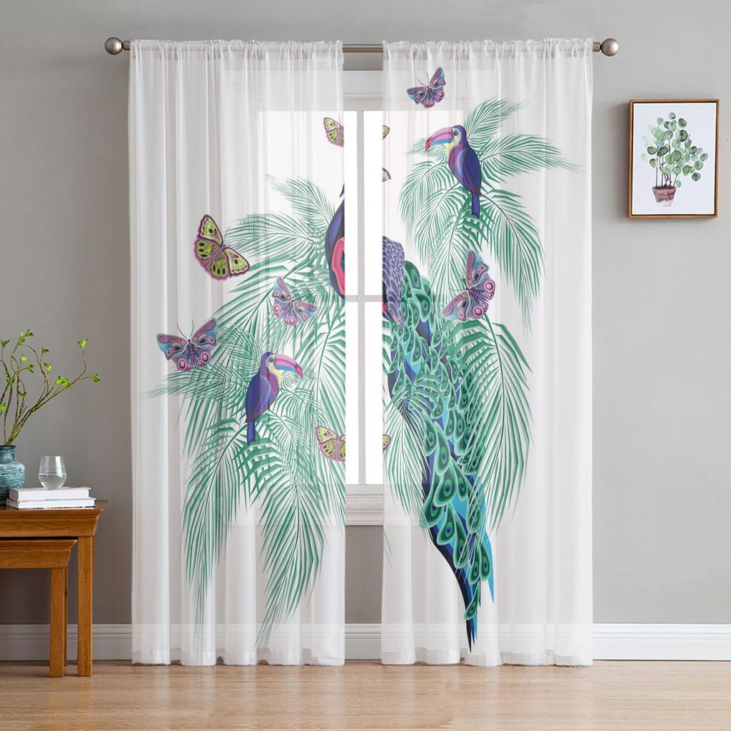 Animal Peacock Forest Stone Tulle Sheer Window Curtains for Living Room Bedroom Modern Tulle Voile Curtains Drapes Decoration