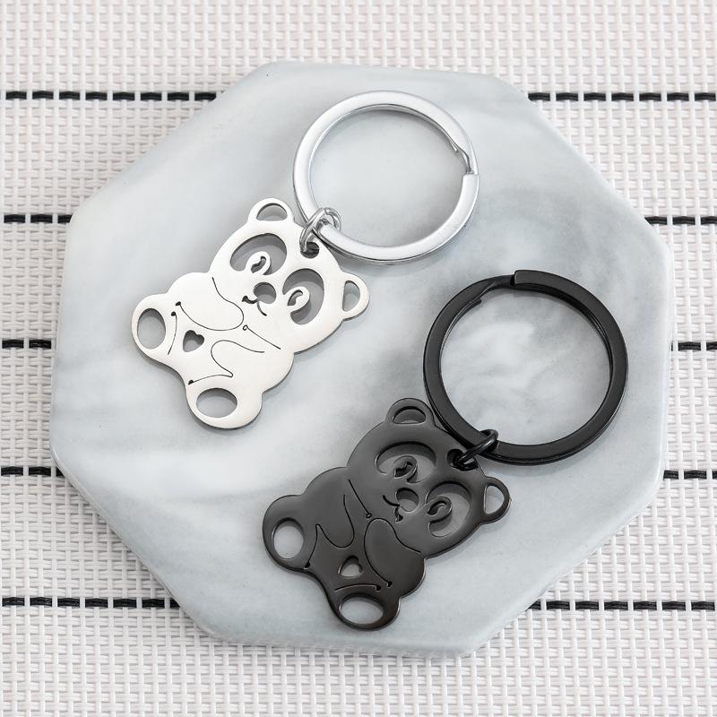 Black White Panda Stainless Steel Keychain Cute Cartoon Style Fashion Couple Friend Pendant Practical Daily Gift