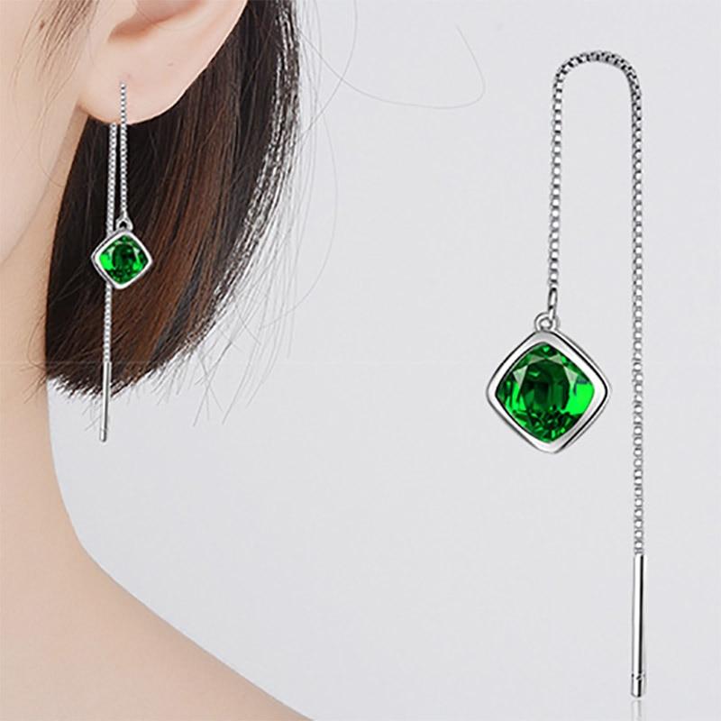 Elegant Geometry Emerald Ear Drops Ruby Silver 925 Jewelry Simple Gemstones Earrings for Women Accessory