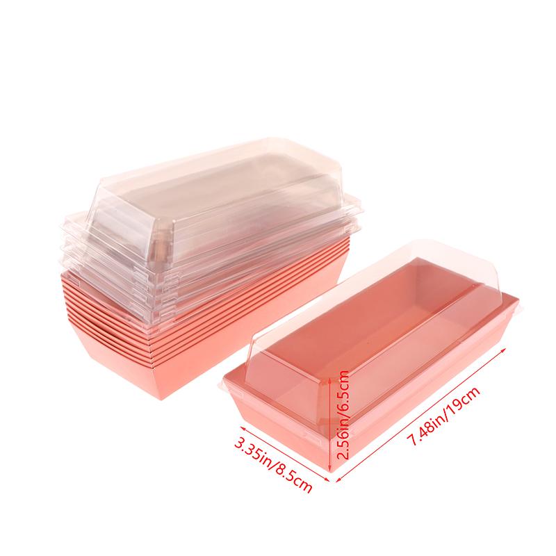 10Pcs Black Pink Fruit Cut Packing Box With Transparent Lids Sushi Box Disposable Takeaway Box Cake Bread Takeout Packing Boxes
