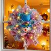 Yousheng Christmas Snowman Wreath for Front Door Light Up Red/Blue Mesh Ribbon Candy Cane Wreath with Snowman Doll for Winter Home Wall Decor