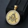 Masonic Symbol Necklace Men's Punk Rock Retro Stainless Steel Inlaid Rhinestone Masonic Round Pendant Amulet Jewelry