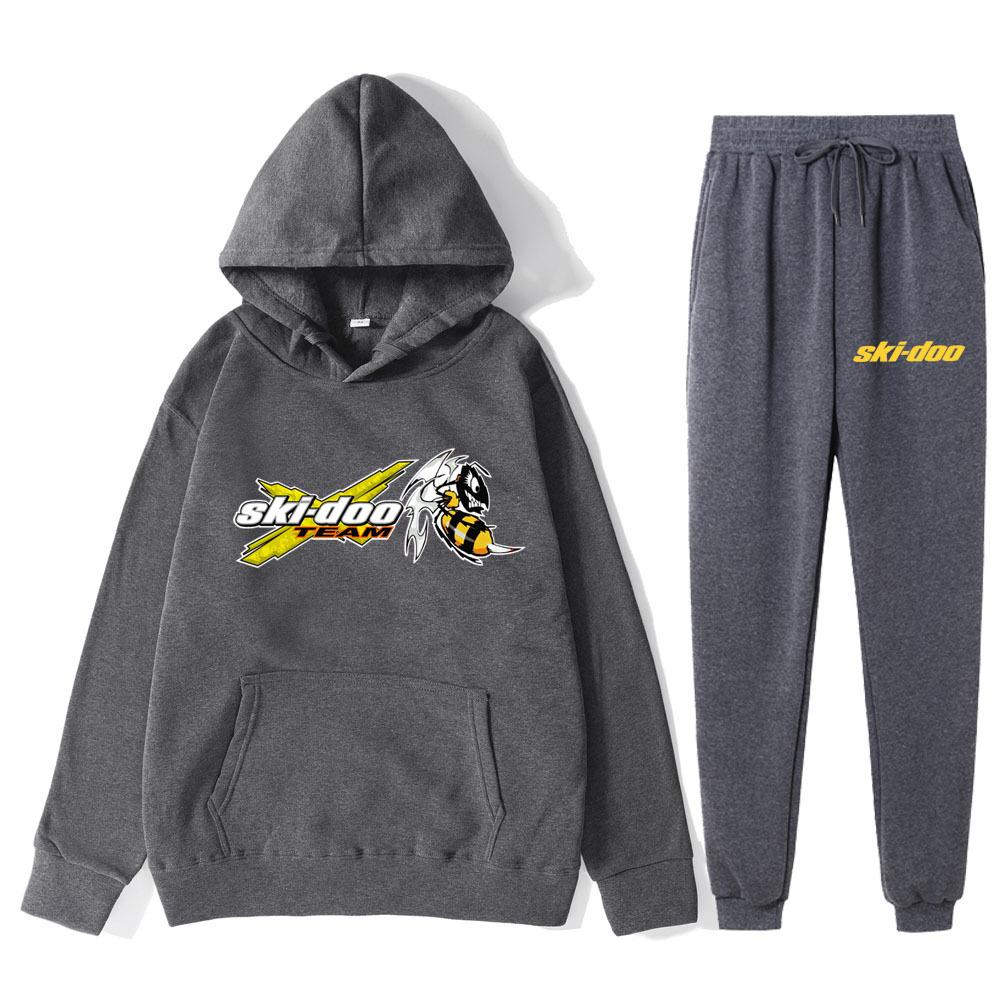

Autumn Winter Ski-Doo Team Logo Printed Hoodies Sweatpants Set Fashionable Casual Warm Sports Long Sleeved Pants Men s Sport Wear XXXL