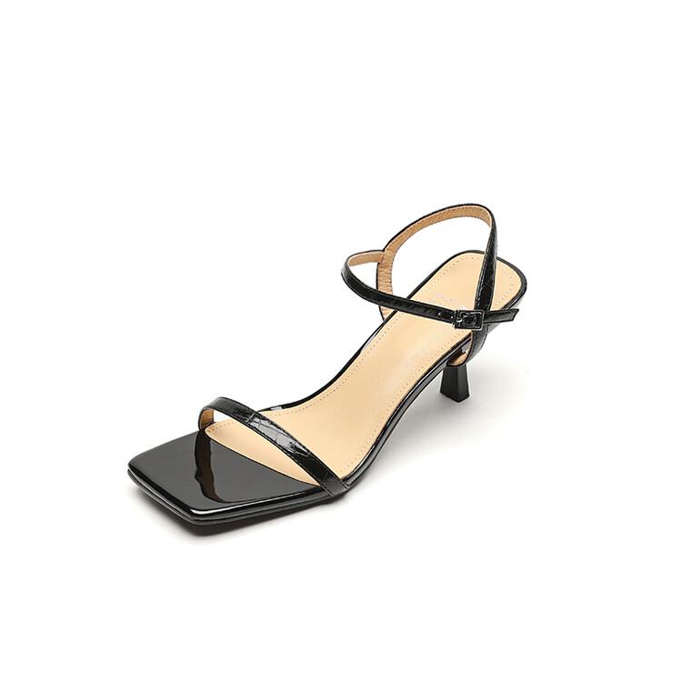 

Fashion New Summer Sandals Split Leather Women Shoes Square Toe Stiletto Heels Sandals for Women Fashion Roman Sandals Shoes High Heels 40 чёрный