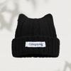 Cat Ear Beanie for Women Winter Warm Ear Protection Hat Solid Color Crochet Bonnet Sweet Girl Knit Pullover Cap Skullcaps