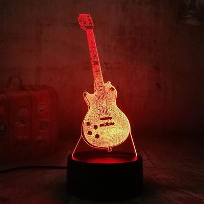 3D Gitarre Nachtlicht Lampe Illusion Nachtlicht 16 Farbwechsel Tisch Schreibtisch Dekoration Lampen Geschenk mit Acryl Flach ABS Basis USB-Kabel Spielzeug (Bus)