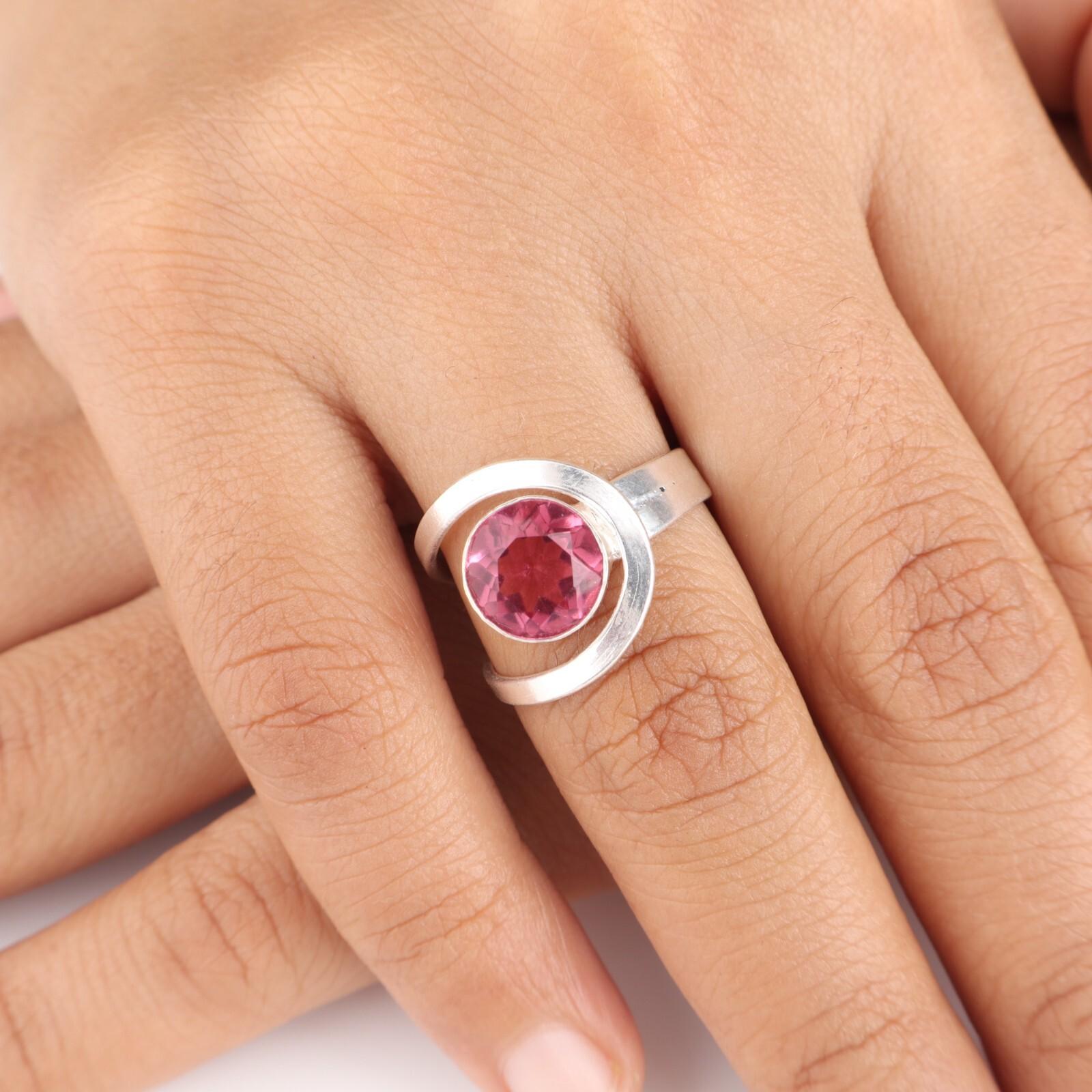 

Драгоценный камень Розовый Турмалин Ювелирное изделие из стерлингового серебра 925 ручной работы Кольцо для вечеринки RR-68-13 10.25