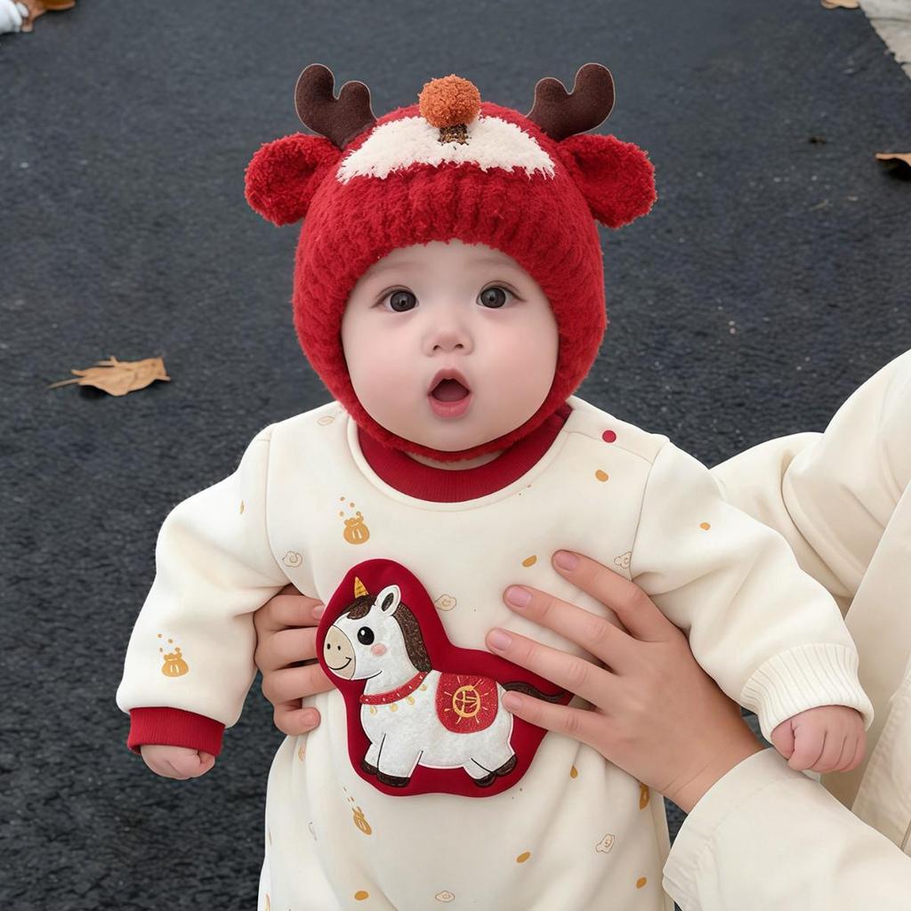 Zimowa pluszowa czapka dla niemowląt i małych dzieci - Urocza, Pogrubiona, Ciepła, Dzianinowa z Ochroną Uszu