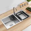 Lavello da Cucina Doppio Vasca Acciaio Inossidabile Incasso Riduzione del Rumore Drenaggio Efficiente Anti-Condensa Facile da Pulire