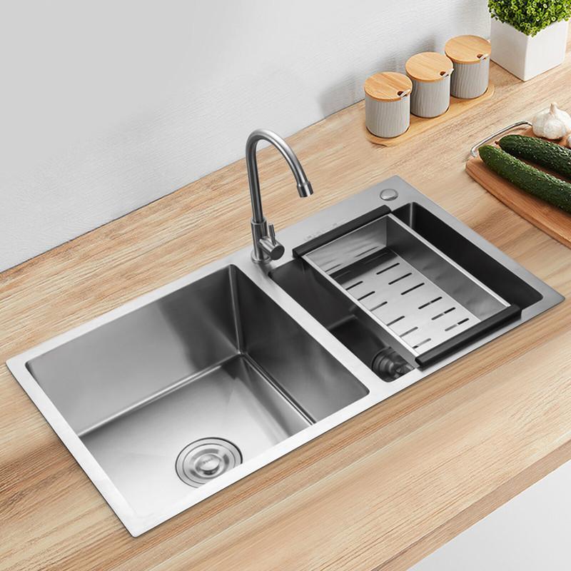 Lavello da Cucina Doppio Vasca Acciaio Inossidabile Incasso Riduzione del Rumore Drenaggio Efficiente Anti-Condensa Facile da Pulire