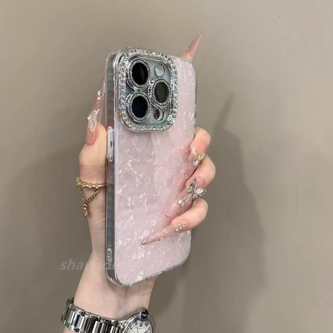 

Korean Seashell Heart Phone Case with Rhinestones for Apple 16 Pro Max/iPhone 17/15/14 iPhone 14 Plus