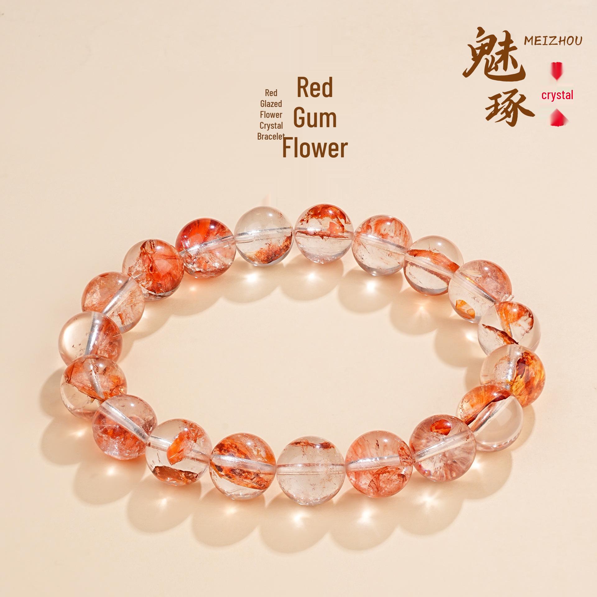 Mei Zhuo Crystal Red Variegated Flower Bracelet for Women 8mm (approx. 22 beads)