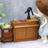 1/12 Miniature Sink Cabinet Wood Water Sink with Faucet And Storage Drawer For Doll House Kitchen Scene Decoration