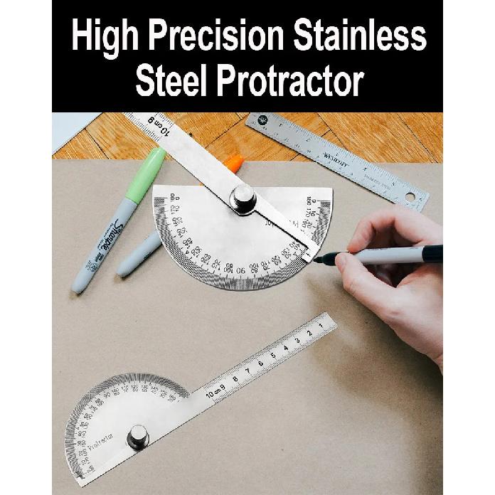 High Precision Stainless Steel Protractor Angle Gauge 180 Degrees 0-10CM Adjustable Semicircle Protractor Angle Measuring Tool