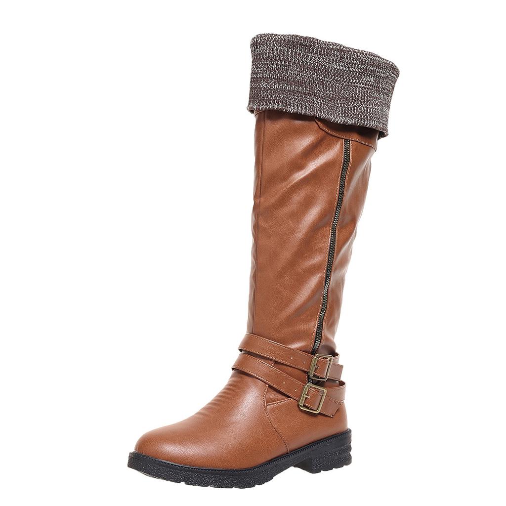 Women's Long Boots In Autumn and Winter, European and American Style, Low Heel, High Top Boots, Plus Size Women's Leather Boots
