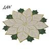 Modern Holiday Table Centerpieces Christmas Floral Leaf Placemat for Dining Table, Decorative Polyester Fabric Seasonal Tableware Kitchen Mats
