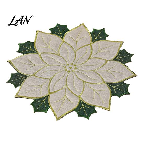 Modern Holiday Table Centerpieces Christmas Floral Leaf Placemat for Dining Table, Decorative Polyester Fabric Seasonal Tableware Kitchen Mats