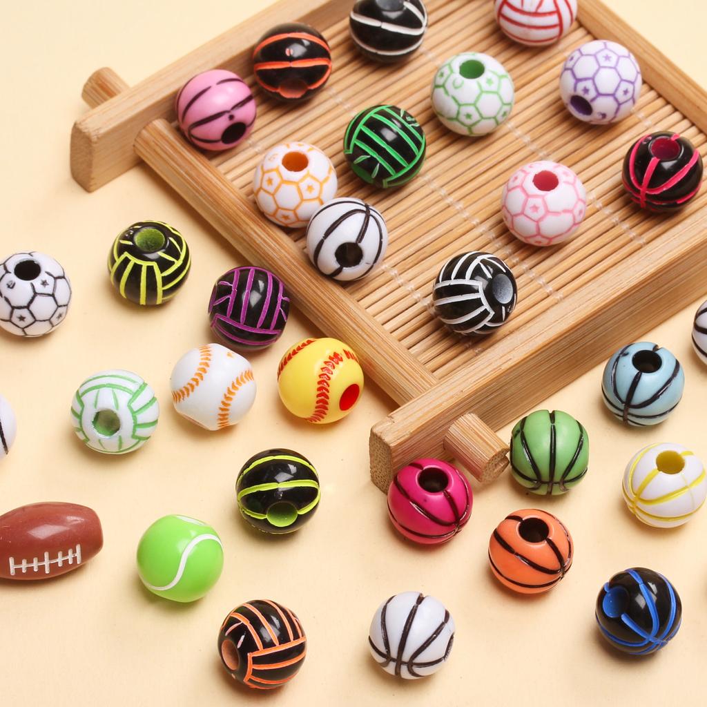 10 Stück 11mm Runde Fußballperlen Fußball Basketball Lose Acrylperlen mit Loch für Schmuckherstellung Handgemachte Armbänder Charms Zubehör