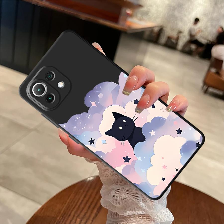 Housse Coque de Téléphone Nuit Étoilée Chat Noir pour Xiaomi Mi 11T 11 12 10T 12X 12T Pro 14 13 Lite