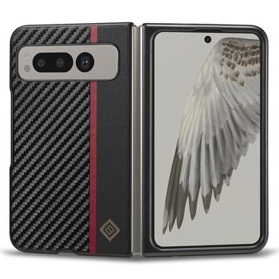 LC.IMEEKE For Google Pixel Fold Anti-scratch Carbon Fiber Texture Phone Case PU Leather+TPU+EVA Back Cover