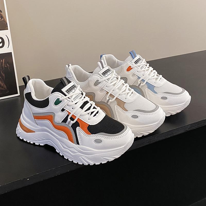 Fashion Father Shoes women's spring 2024 new soft-soled muffin gauze breathable tie color lady casual sports shoes