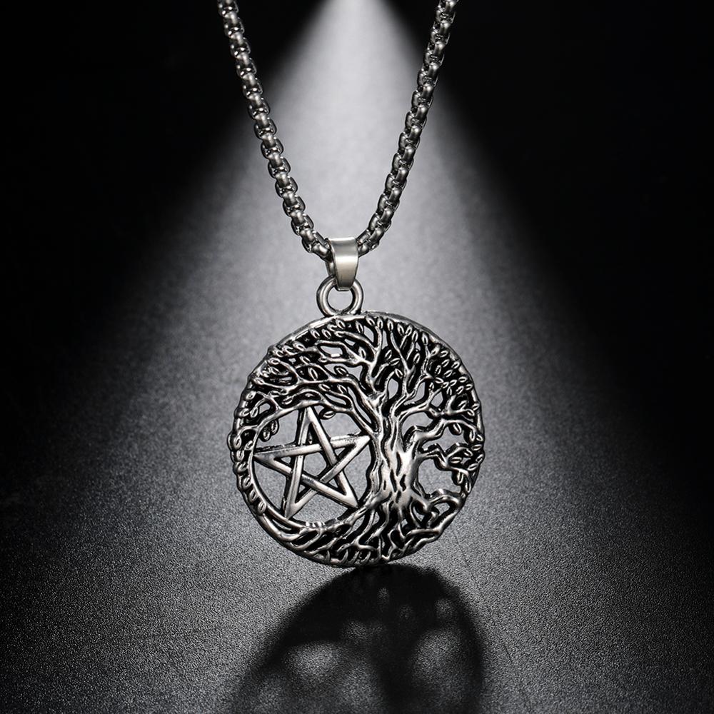 Teamer Vintage Tree of Life Yggdrasil Pentacle Amulet Star of David Viking Tunes Portugal Necklace Pendant Antique Silver Color