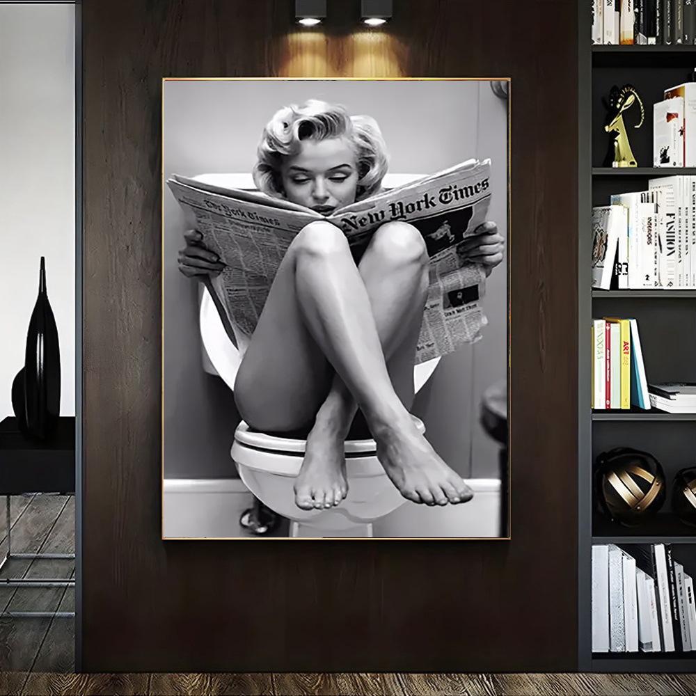 Retro Newspaper Scene Wall Art: Humorous Waterproof Bathroom Poster