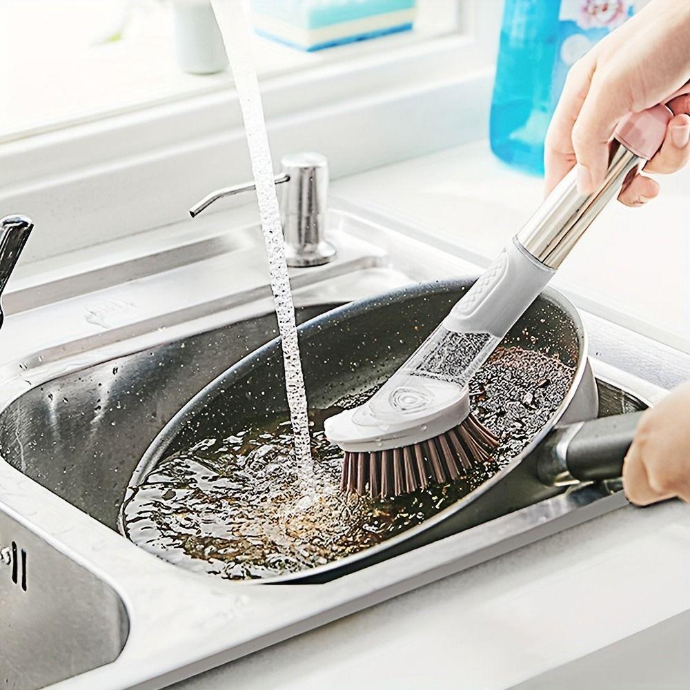 Removable Sponge Dishwashing Brush Liquid Dispenser Dish Cleaning Brush  Household Tools