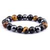 Bracciale in pietra naturale da 8 / 10MM Occhio di tigre Protezione tripla semi Ematite e bracciale in ossidiana nera Coppia regalo di gioielli
