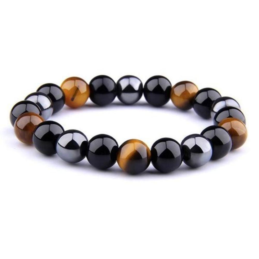 Bracciale in pietra naturale da 8 / 10MM Occhio di tigre Protezione tripla semi Ematite e bracciale in ossidiana nera Coppia regalo di gioielli