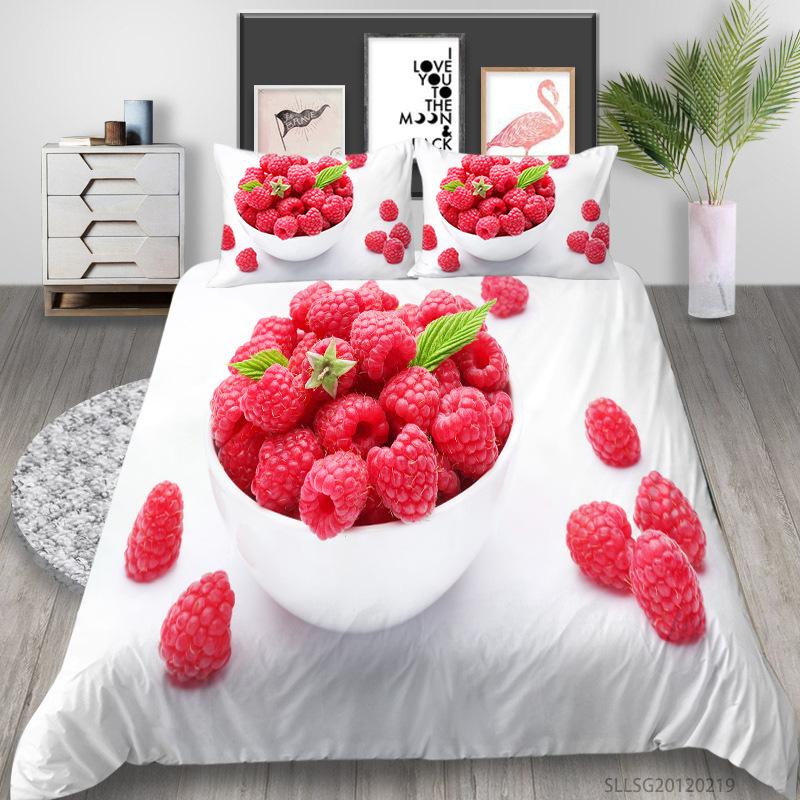 Polyester Quilt Cover Pillowcase Three-piece Berry Series Digital Printing