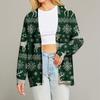 Women's Fashion Long Sleeve Christmas Print V-Neck Button Loose Cardigan Top