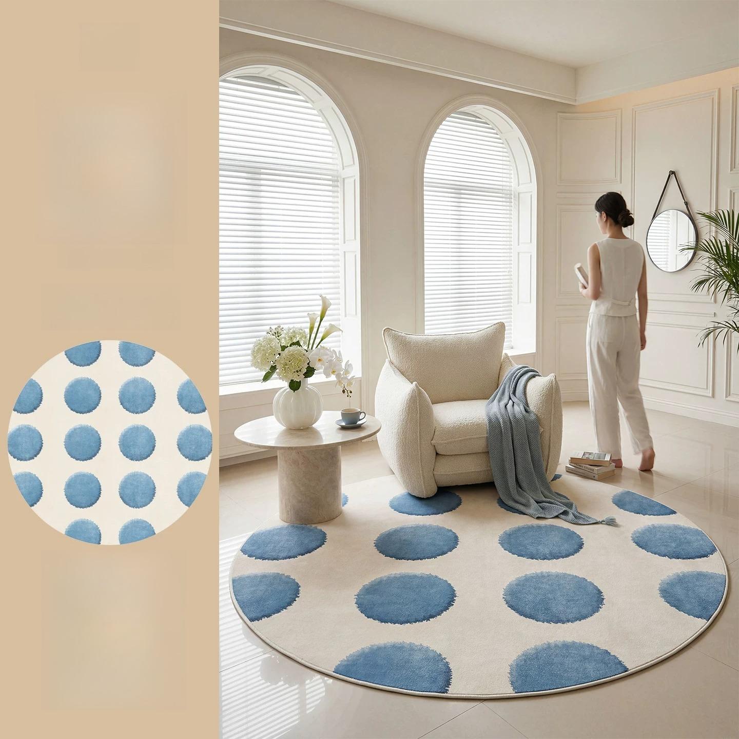 Décoration de salon style moderne Tapis rond Tapis épais en peluche pour chambre à coucher Tapis de sol moelleux doux pour salon Tapis lavable pour chevet 80x80CM