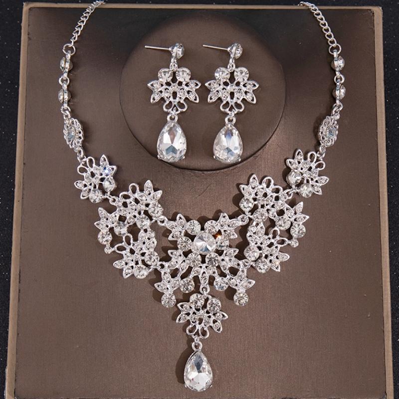 Luxus Kristall Krone Halskette Ohrring Set Strass Schmetterling Braut Schmuckset Braut Hochzeit Haarschmuck Schmuck Krone