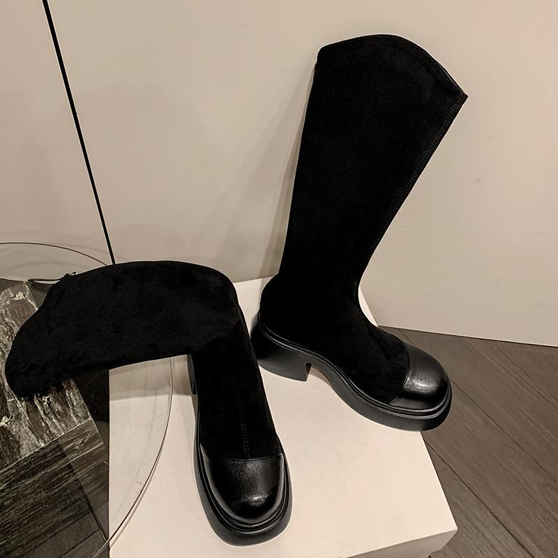 Winter Chunky Women Motorcycle Long Boots Fashion Zippers Ladies Elegant Knee High Boots Platform Thick Bottom Footwear Shoes 42