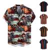 Men's Summer Folk Style Striped Printed Short-sleeved Tops Men's Casual Stand Collar Short-sleeved Tops