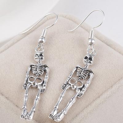 Boucles d'oreilles pendantes vintage en forme de crâne de squelette pour femmes, bijoux de fête, cadeaux d'Halloween