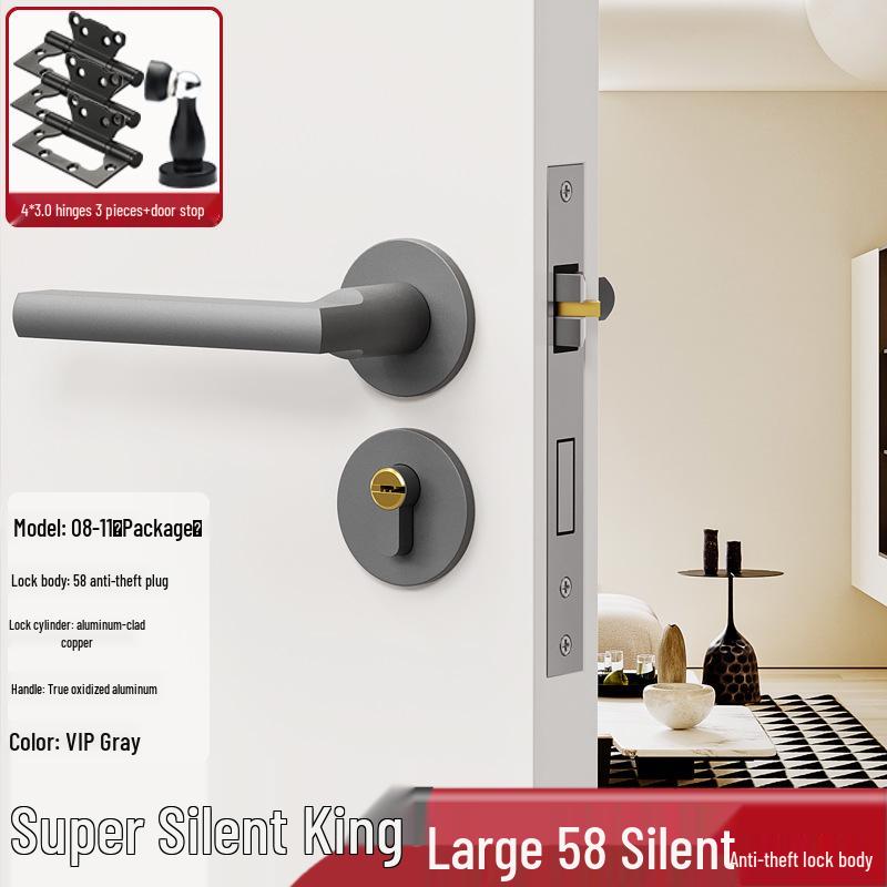 Magnetic Silent Black Wooden Bedroom Door Handle Lock