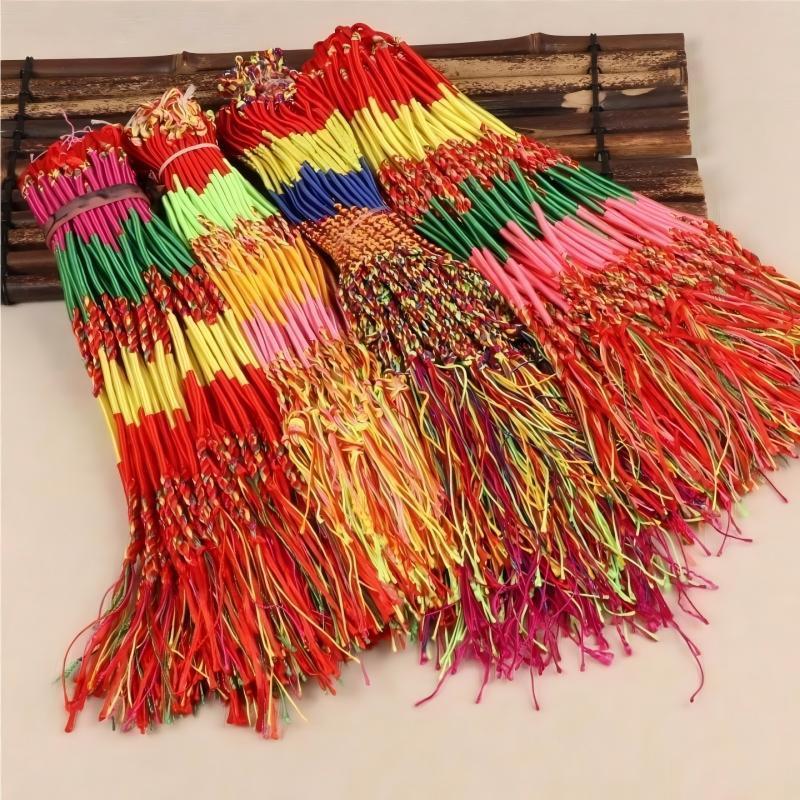 10Pcs Multicolor Bracelets Rope Rainbow Color Mix Braid Tassel Bracelet For Women Men Thread Knot Hand-woven Gift Random