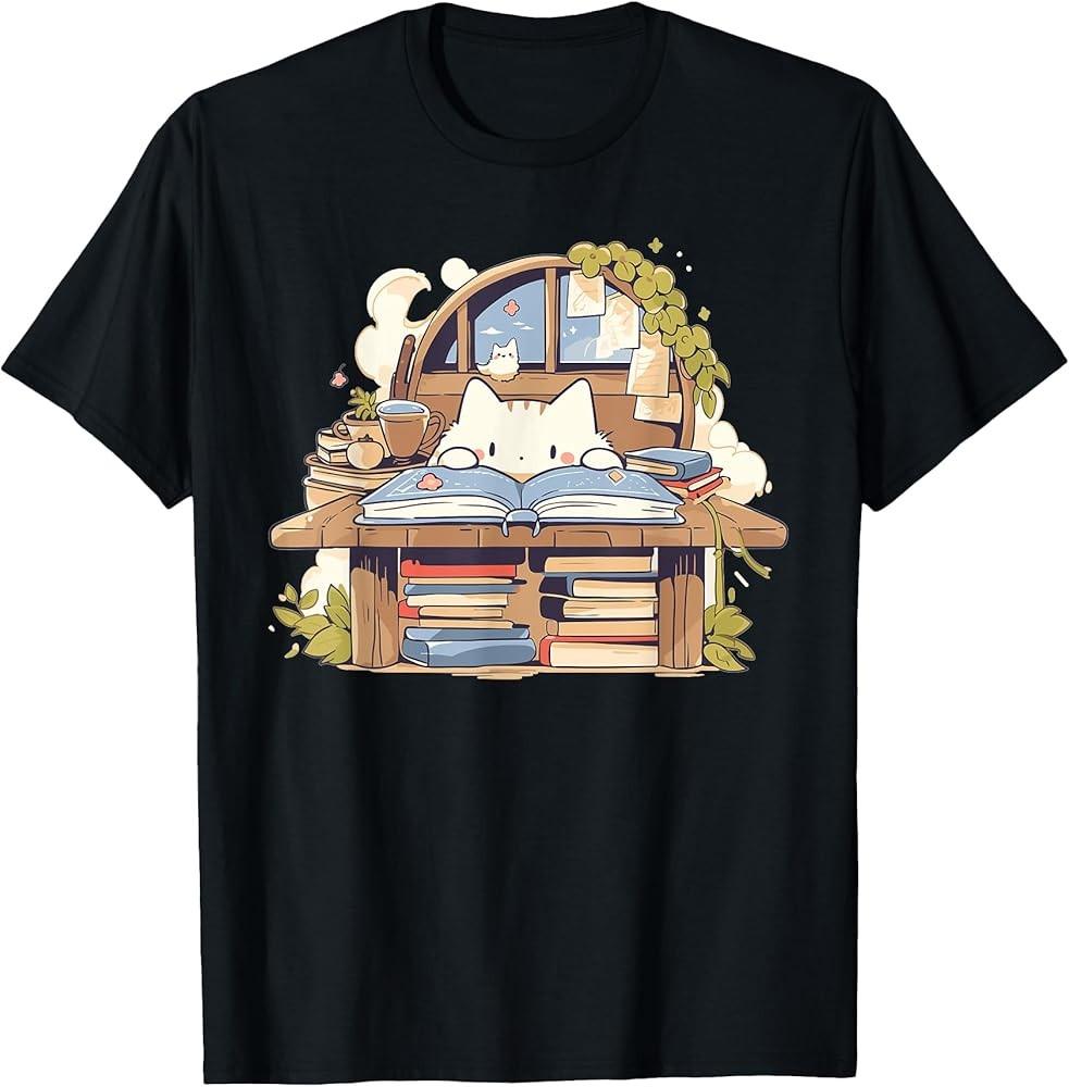 

Kawaii Anime Cottagecore Pajama Cat Bookish TShirt Unisex T-Shirt S