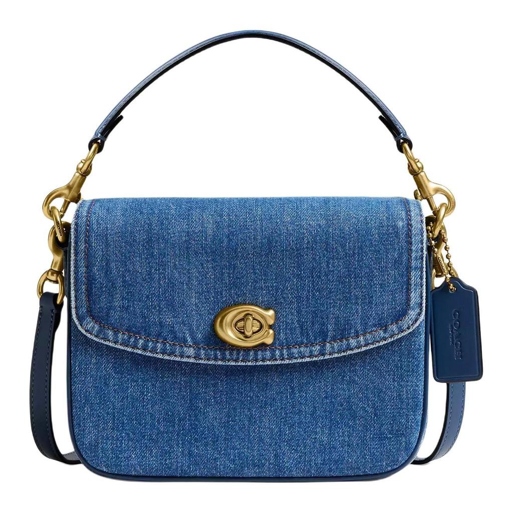 Coach Cassie 19 Metal Accents Decor Denim And Calfskin Shoulder Crossbody Handbag Small Women Handbags Dark-Blue CAT45-B4RHO