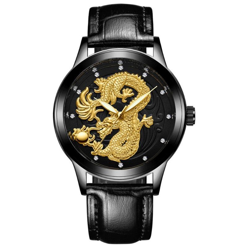 Top Brand Watch Men's Non-mechanical Watch Waterproof Luminous Gold Color Quartz Ultra-thin Steel Strap Dragon and Phoenix Couple Watch
