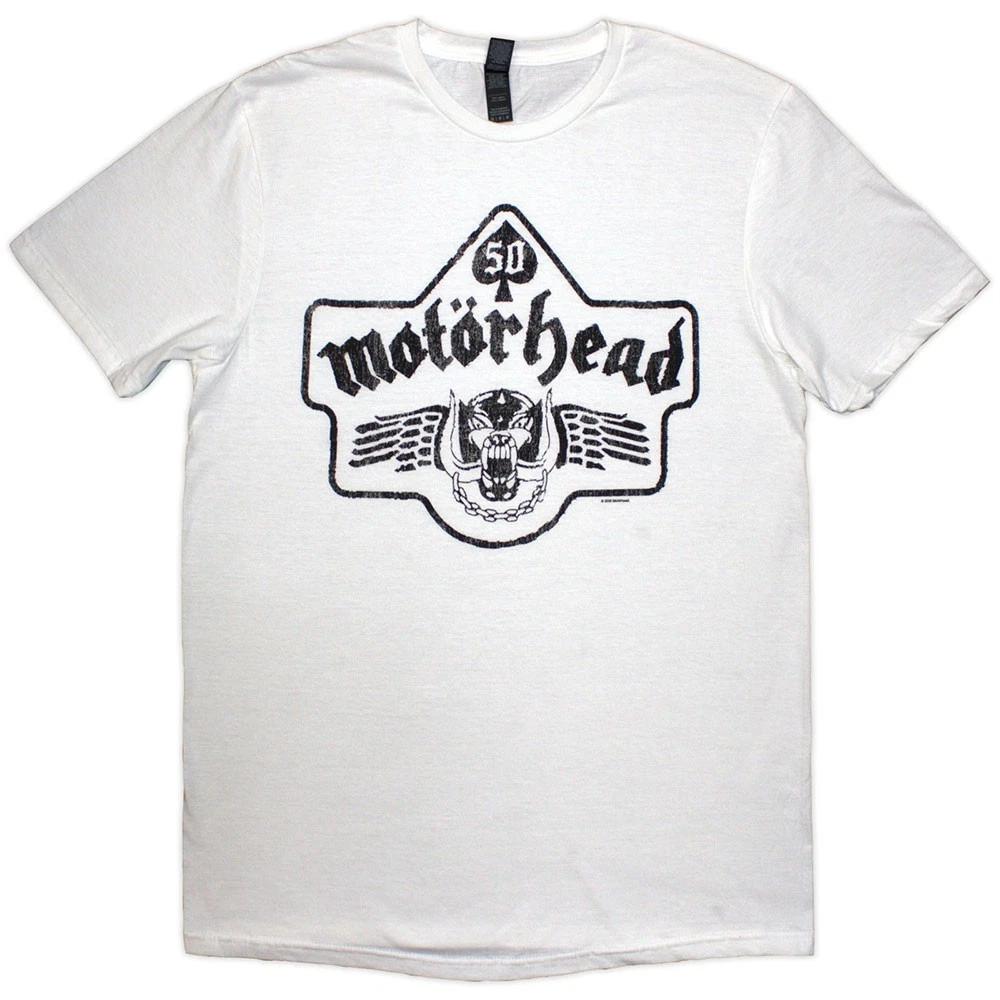 Motorhead Unisex T-Shirt: 50 Years Ace Wings Emblem (White)
