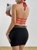 2026 Summer Solid Color Pleated Halter Neck Women's Open Back Lace-up Top