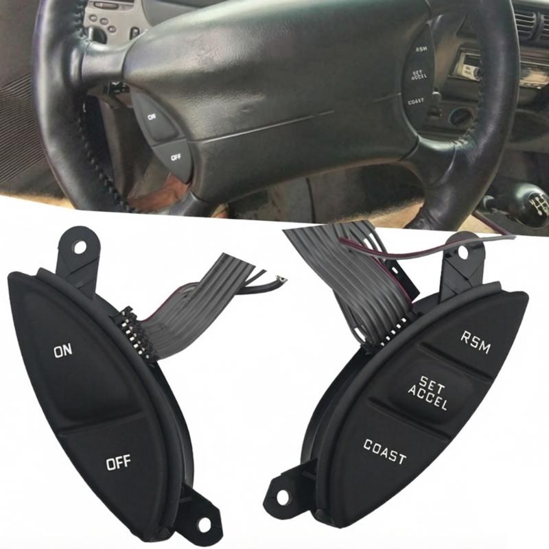 Dark Finish Button Assembly Pair for Explore Steering Wheel Repair, Left Right Replacement Set with Ribbon Cables, ABS Housing F87Z9C888BB