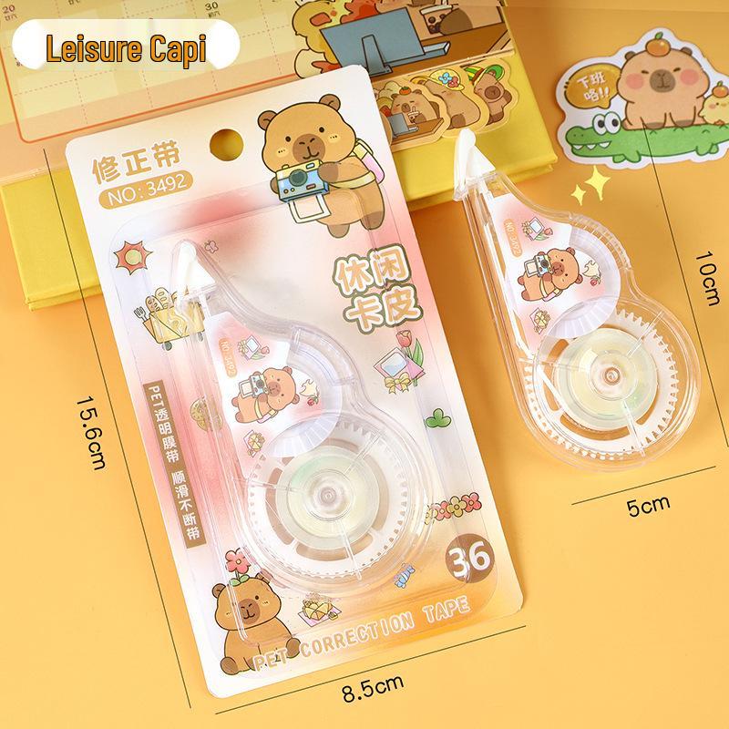 Creative Cartoon Capybara Correction Tape for Students, 6m Large Capacity, PET Transparent Film, Cute Design.
