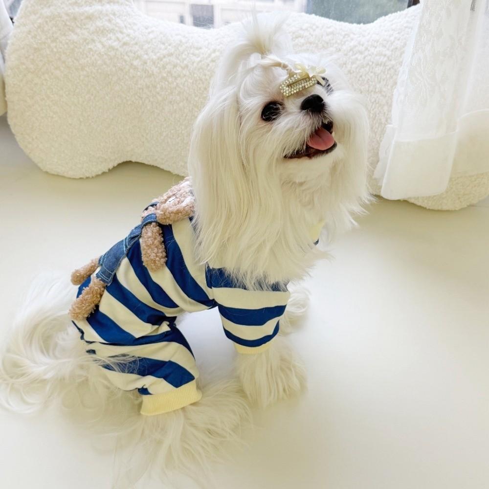 Cartoon Pattern Winter Puppy Clothes Striped Pajamas Dog Jumpsuits Kawaii Pet Clothes  Corgi